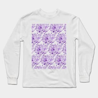 Watercolor poppies bouquet pattern - purple Long Sleeve T-Shirt